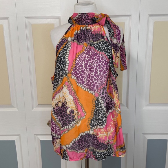Sweet Pea for New York & Company by Stacy Frati Tops - Sweet Pea for New York Company Stacy Frati XL Halter Neck Top Scarf Tie Print